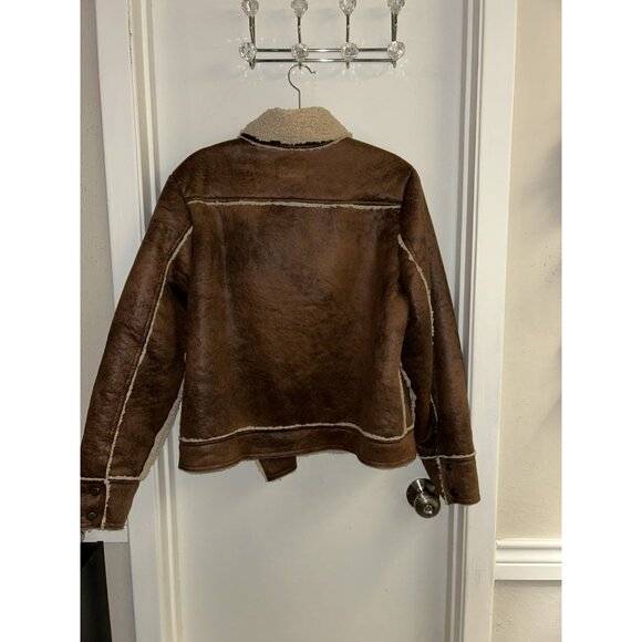 Marrakech Marissa Sherpa Lined Brown Full Zip Boho Western Moto Jacket Size XL - Picture 6 of 8